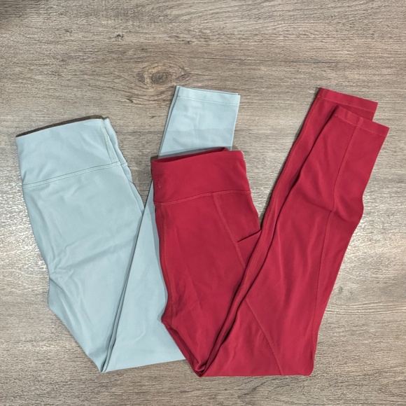 Athleta Other - Athleta Girl Leggings XL 14 Youth Set of 2 Green Maroon/Red